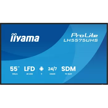iiyama LH5575UHS-B2AG Signage Display Digitaalne infokuva 138.7 cm (54.6 tolli) LCD Wi-Fi 500 cd/m² 4K Ultra HD Must Sisseehitatud protsessor Android 11 24/7
