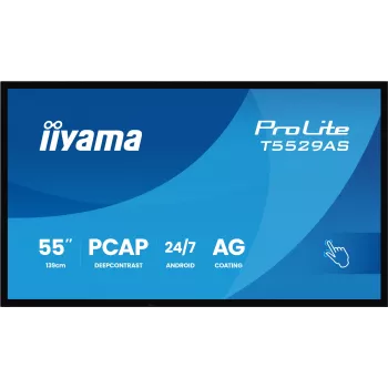 iiyama T5529AS-B1AG Signage-ekraan kioskikujundusega 138,7 cm (54,6 tolli) LED Wi-Fi 450 cd/m² 4K Ultra HD Must Puuteekraan Sisseehitatud protsessor Android 24/7