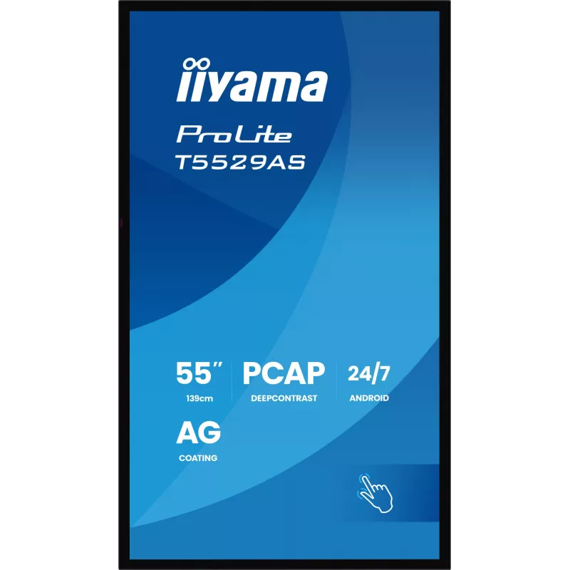 iiyama T5529AS-B1AG Signage-ekraan kioskikujundusega 138,7 cm (54,6 tolli) LED Wi-Fi 450 cd/m² 4K Ultra HD Must Puuteekraan Sisseehitatud protsessor Android 24/7