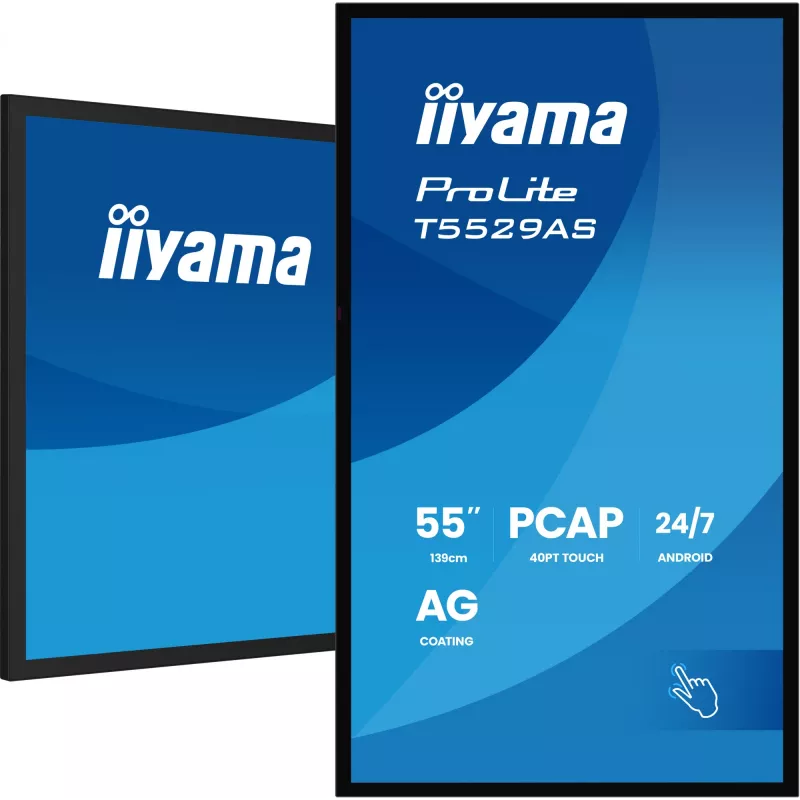 iiyama T5529AS-B1AG Signage-ekraan kioskikujundusega 138,7 cm (54,6 tolli) LED Wi-Fi 450 cd/m² 4K Ultra HD Must Puuteekraan Sisseehitatud protsessor Android 24/7