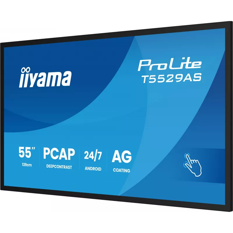 iiyama T5529AS-B1AG Signage-ekraan kioskikujundusega 138,7 cm (54,6 tolli) LED Wi-Fi 450 cd/m² 4K Ultra HD Must Puuteekraan Sisseehitatud protsessor Android 24/7
