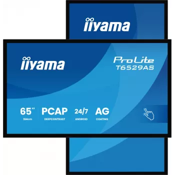 iiyama T6529AS-B1AG Signage Display Kiosk design 163.8 cm (64.5 tolli) LED Wi-Fi 420 cd/m² 4K Ultra HD Must Puutetundlik ekraan Sisseehitatud protsessor Android 24/7