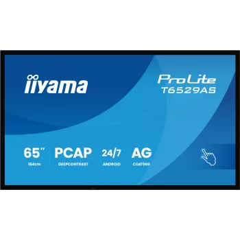 iiyama T6529AS-B1AG Signage Display Kiosk design 163.8 cm (64.5 tolli) LED Wi-Fi 420 cd/m² 4K Ultra HD Must Puutetundlik ekraan Sisseehitatud protsessor Android 24/7