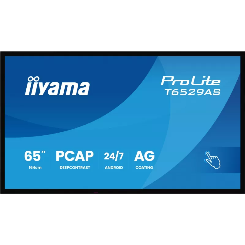 iiyama T6529AS-B1AG Signage Display Kiosk design 163.8 cm (64.5 tolli) LED Wi-Fi 420 cd/m² 4K Ultra HD Must Puutetundlik ekraan Sisseehitatud protsessor Android 24/7
