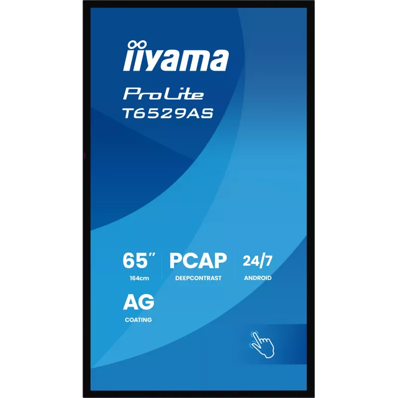 iiyama T6529AS-B1AG Signage Display Kiosk design 163.8 cm (64.5 tolli) LED Wi-Fi 420 cd/m² 4K Ultra HD Must Puutetundlik ekraan Sisseehitatud protsessor Android 24/7