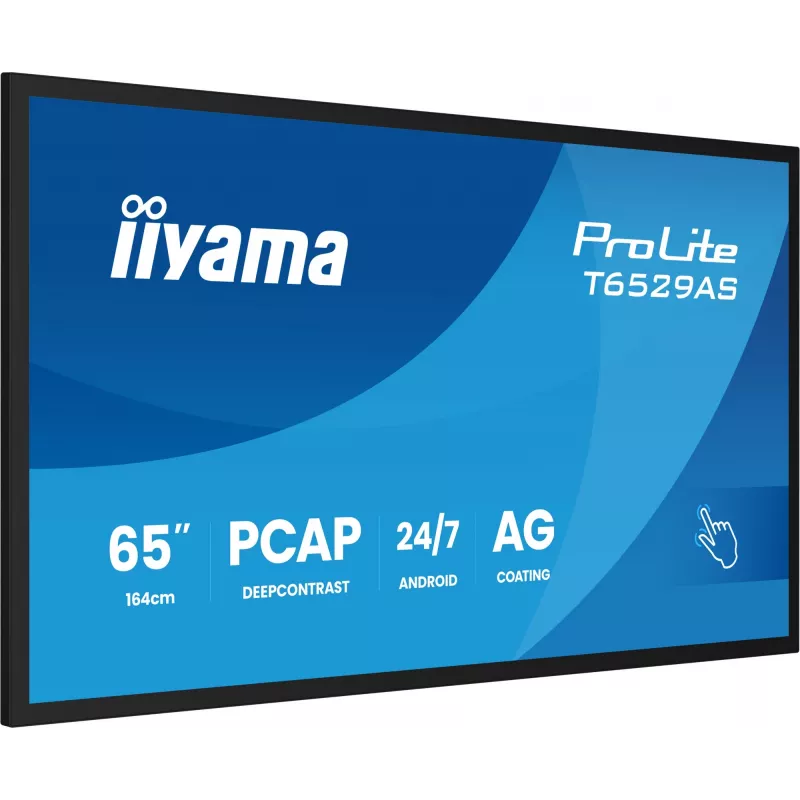 iiyama T6529AS-B1AG Signage Display Kiosk design 163.8 cm (64.5 tolli) LED Wi-Fi 420 cd/m² 4K Ultra HD Must Puutetundlik ekraan Sisseehitatud protsessor Android 24/7