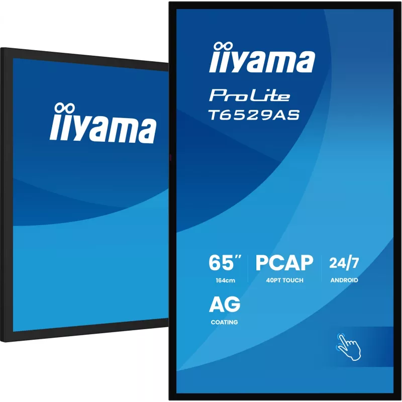 iiyama T6529AS-B1AG Signage Display Kiosk design 163.8 cm (64.5 tolli) LED Wi-Fi 420 cd/m² 4K Ultra HD Must Puutetundlik ekraan Sisseehitatud protsessor Android 24/7