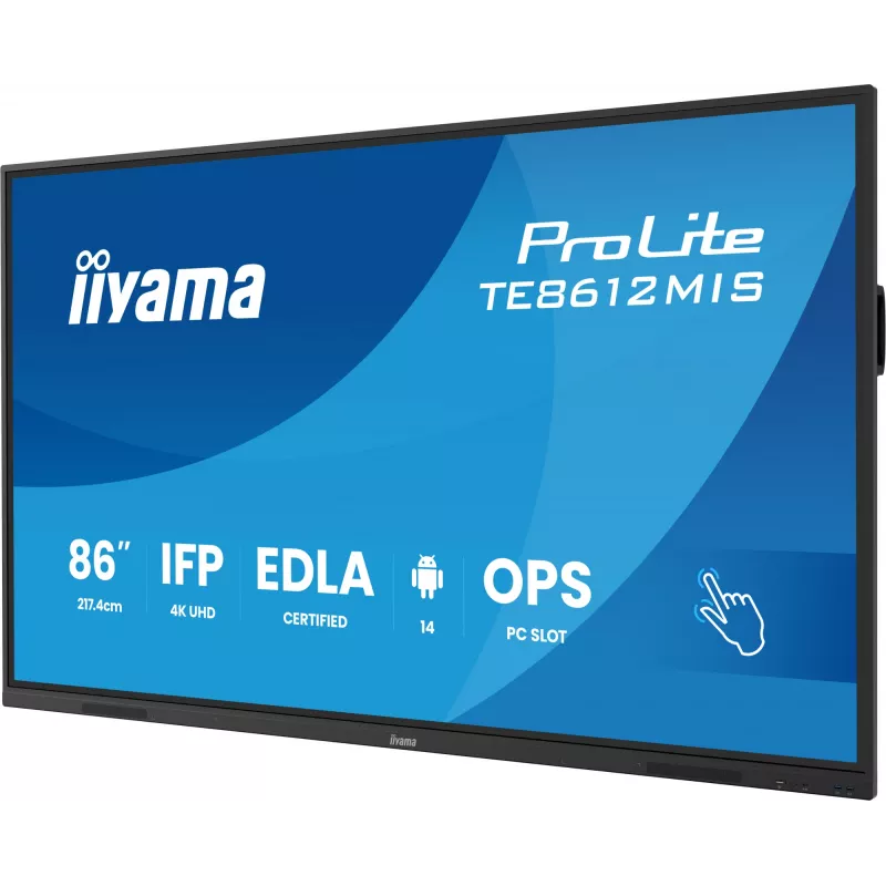 iiyama TE8612MIS-B4AG Signage-ekraan kioskdisainiga 2.17 m (85.6 tolli) LCD Wi-Fi 400 cd/m² 4K Ultra HD Must Puutetundlik Sisseehitatud protsessor Android 24/7