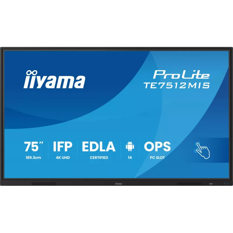 iiyama TE7512MIS-B4AG Signage-ekraan Kiosk-disain 190.5 cm (75 tolli) LCD Wi-Fi 400 cd/m² 4K Ultra HD Must Puuteekraan Sisseehitatud protsessor Android 24/7