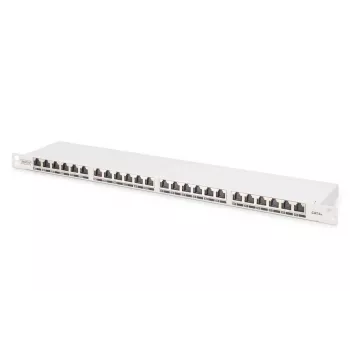 DIGITUS Paigalduspaneel CAT6A EA varjestatud, 24-pordiline RJ45 tolmukate, 8P8C, 0,5U, hall RAL 7035