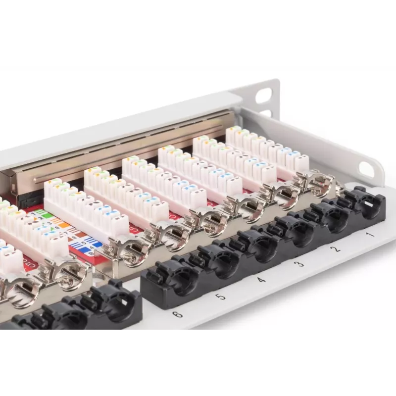 DIGITUS Paigalduspaneel CAT6A EA varjestatud, 24-pordiline RJ45 tolmukate, 8P8C, 0,5U, hall RAL 7035