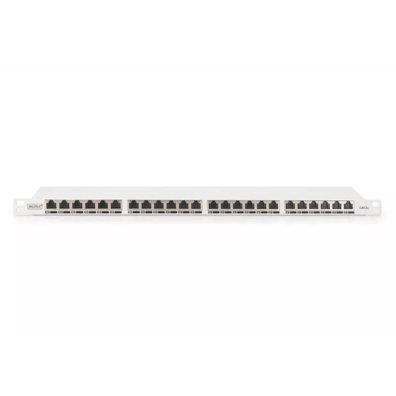 DIGITUS Paigalduspaneel CAT6A EA varjestatud, 24-pordiline RJ45 tolmukate, 8P8C, 0,5U, hall RAL 7035