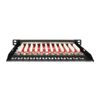 DIGITUS CAT6A patchpaneel, varjestatud, 12-portine 1/2U, 10-tolline rack-kinnitus, must RAL 9005