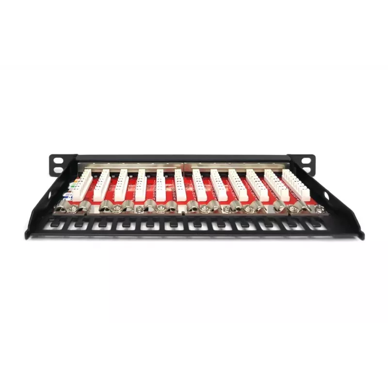 DIGITUS CAT6A patchpaneel, varjestatud, 12-portine 1/2U, 10-tolline rack-kinnitus, must RAL 9005