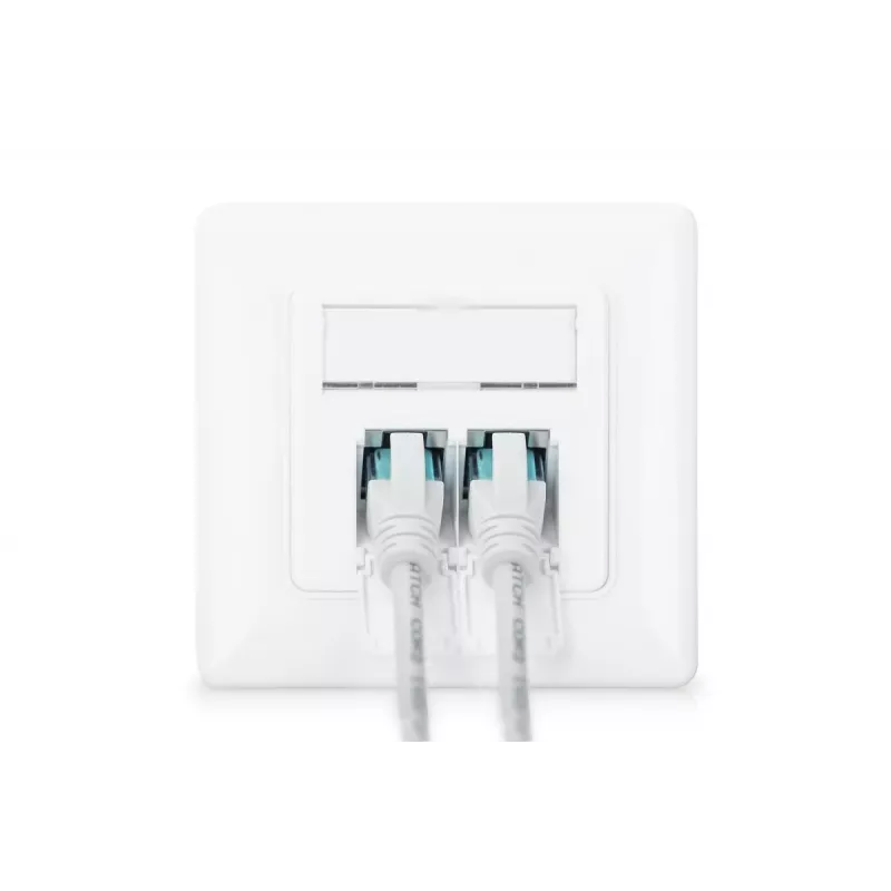 DIGITUS CAT6A klassi EA võrgu pesa, varjestatud 2x RJ45, LSA, puhas valge, tasapinnaline paigaldus, 8 suunda