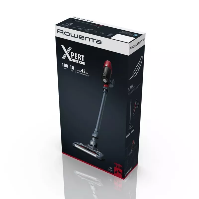 Rowenta RH6878 2-in-1 pulkpuhasti Aku Kuiv Tsükloniline Kotita 0,55 L 100 W Punane, Hall