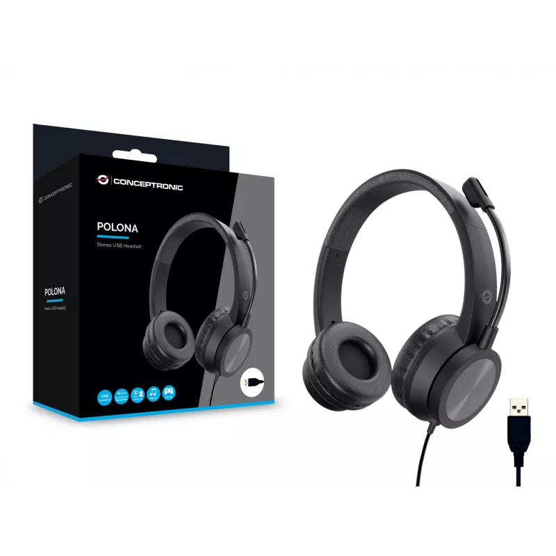 Conceptronic POLONA05B Stereo USB-peakomplekt, mürasummutusega mikrofon