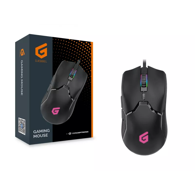Conceptronic DJEBBEL 6D mängurihiir, 7200 DPI, paremakäeline, optiline, USB Type-A, 7200 DPI, must