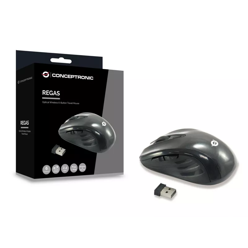 Conceptronic CLLM5BTRVWL 6 nupuga juhtmevaba reisihiir, paremakäeline, optiline, RF-juhtmevaba, 1600 DPI, must