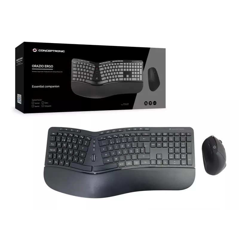 Conceptronic ORAZIO ERGO juhtmevaba ergonoomiline klaviatuuri ja hiire komplekt, Portugali paigutus