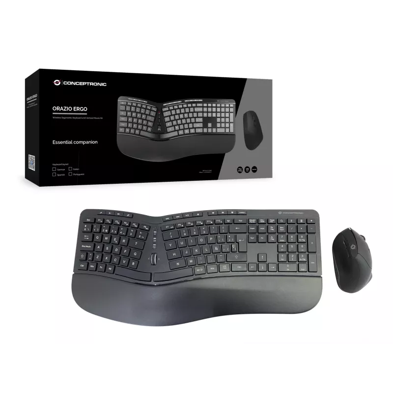 Conceptronic ORAZIO ERGO juhtmevaba ergonoomiline klaviatuuri ja hiire komplekt, hispaania paigutusega