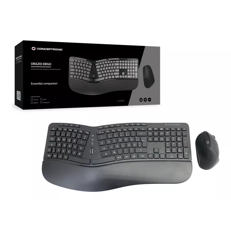 Conceptronic ORAZIO ERGO juhtmevaba ergonoomiline klaviatuuri ja hiire komplekt, saksa paigutus