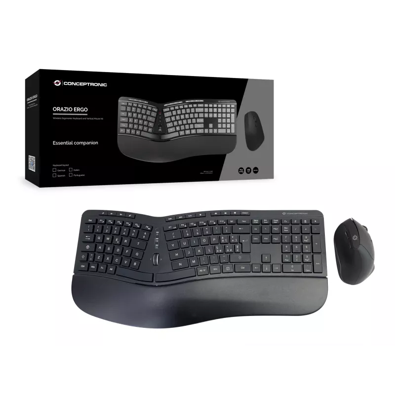 Conceptronic ORAZIO ERGO juhtmevaba ergonoomiline klaviatuuri ja hiire komplekt, Itaalia paigutusega