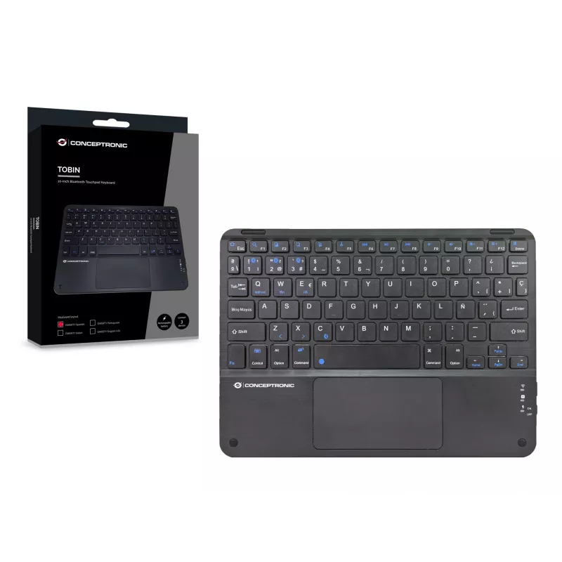 Conceptronic TOBIN01BES 10-tolline Bluetooth-puuteplaadiga klaviatuur, QWERTY Hispaania