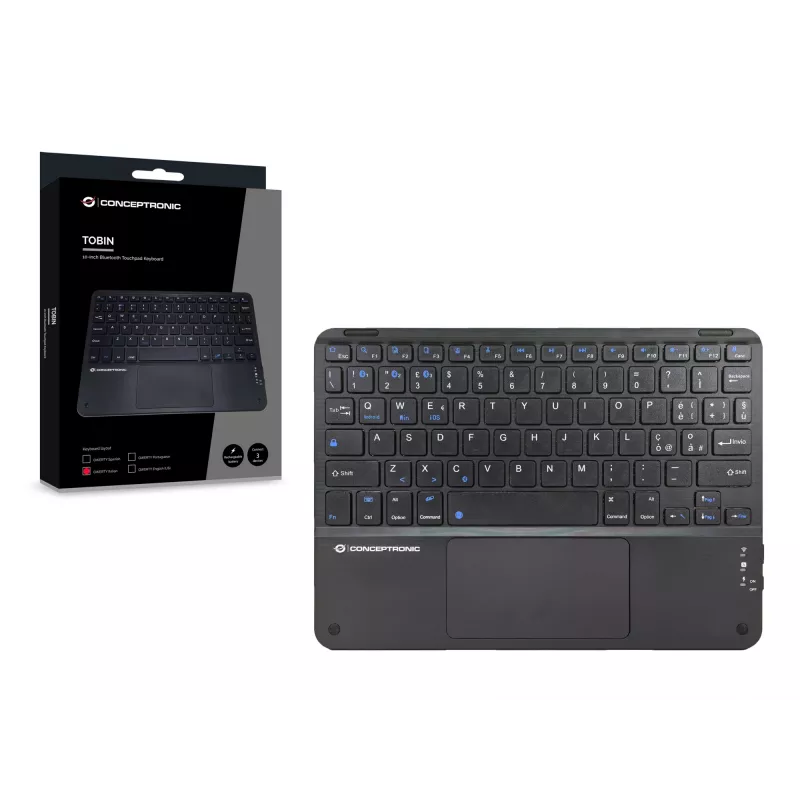 Conceptronic TOBIN01BIT 10-tolline Bluetooth-puuteplaadiga klaviatuur, QWERTY itaalia