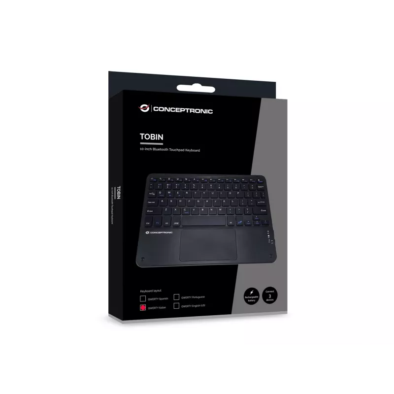 Conceptronic TOBIN01BIT 10-tolline Bluetooth-puuteplaadiga klaviatuur, QWERTY itaalia