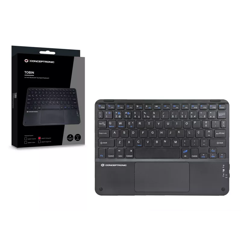 Conceptronic TOBIN01BPT 10-tolline Bluetooth-puuteplaadiga klaviatuur, QWERTY portugali