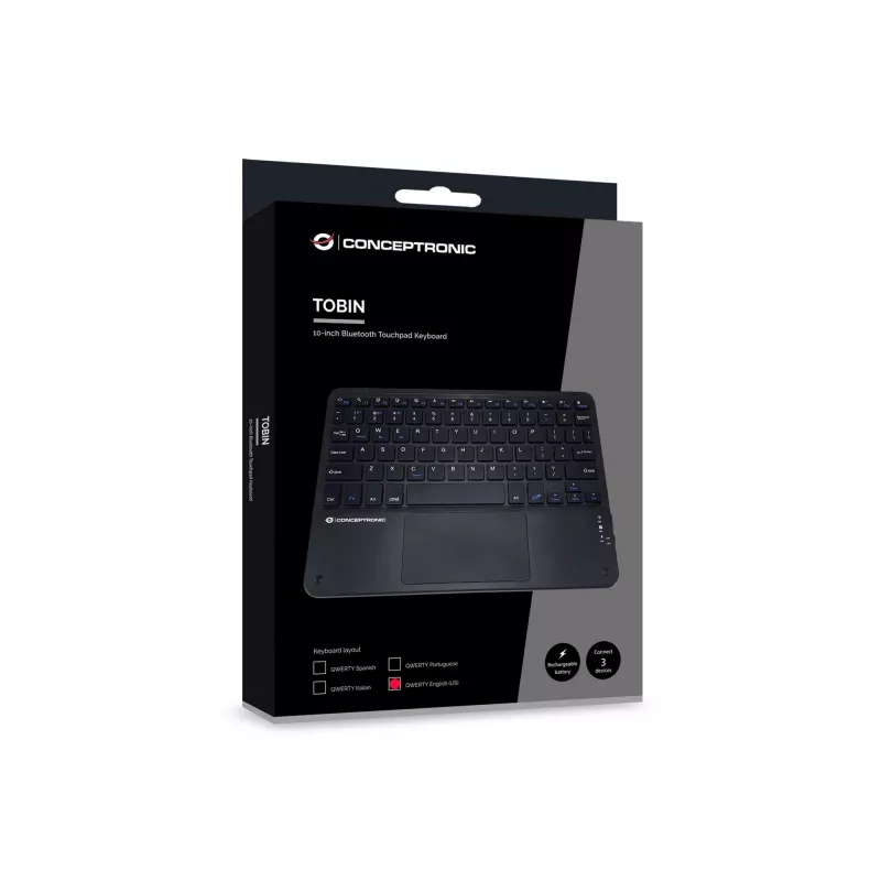 Conceptronic TOBIN01BUS 10-tolline Bluetooth-puuteplaadiga klaviatuur, QWERTY EN (US)