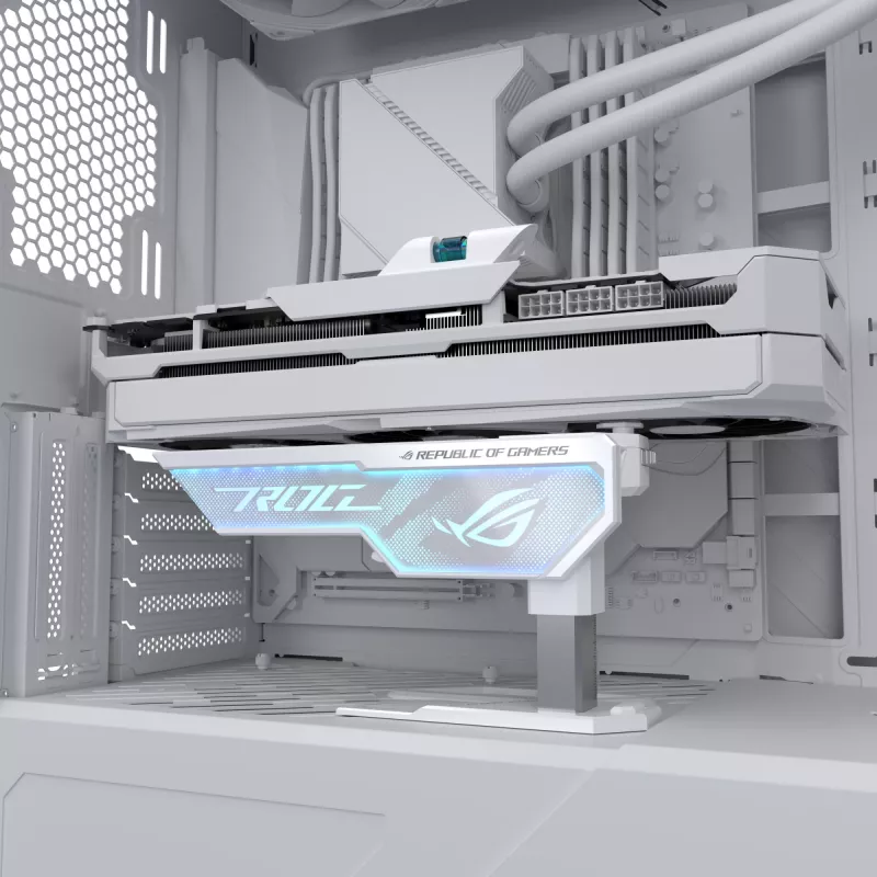 Graafikakaardi tugi ASUS ROG Herculx Universal Valge — 0,5 m pikkus, toetab 1 GPU-d, mitmevärviline valgustus