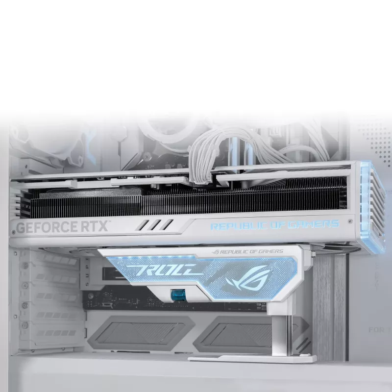 Graafikakaardi tugi ASUS ROG Herculx Universal Valge — 0,5 m pikkus, toetab 1 GPU-d, mitmevärviline valgustus