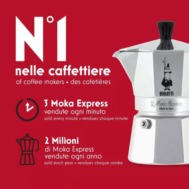 Moka pot BIALETTI Moka Express 0,2 L alumiinium must — 3 tassi (200 ml), mitte induktsioonile