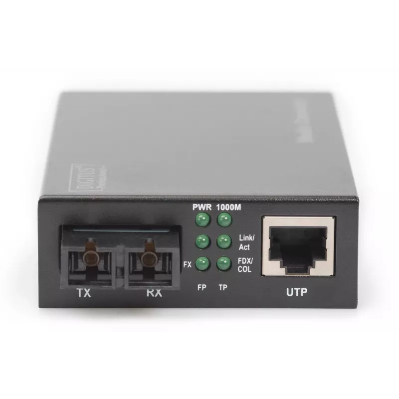 DIGITUS meediumikonverter, mitmemoodiline 10/100/1000Base-T -> 1000Base-SX, sisaldab toiteplokki, SC-pistik, kuni 0,5 km