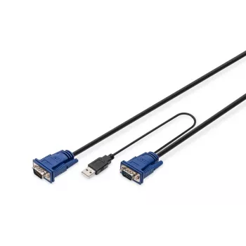 DIGITUS KVM-kaablikomplekt, VGA, PS/2-hiir, PS/2-klaviatuur, USB HD DB15/M, 2x MiniDIN6/M, USB tüüp A/M - HD DB15/M must, 1,8 m