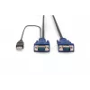 DIGITUS KVM-kaablikomplekt, VGA, PS/2-hiir, PS/2-klaviatuur, USB HD DB15/M, 2x MiniDIN6/M, USB tüüp A/M - HD DB15/M must, 1,8 m