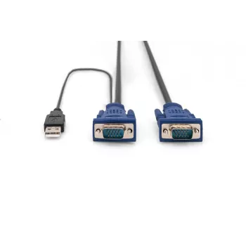 DIGITUS KVM-kaablikomplekt, VGA, PS/2-hiir, PS/2-klaviatuur, USB HD DB15/M, 2x MiniDIN6/M, USB tüüp A/M - HD DB15/M must, 1,8 m