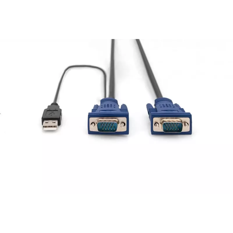 DIGITUS KVM-kaablikomplekt, VGA, PS/2-hiir, PS/2-klaviatuur, USB HD DB15/M, 2x MiniDIN6/M, USB tüüp A/M - HD DB15/M must, 1,8 m
