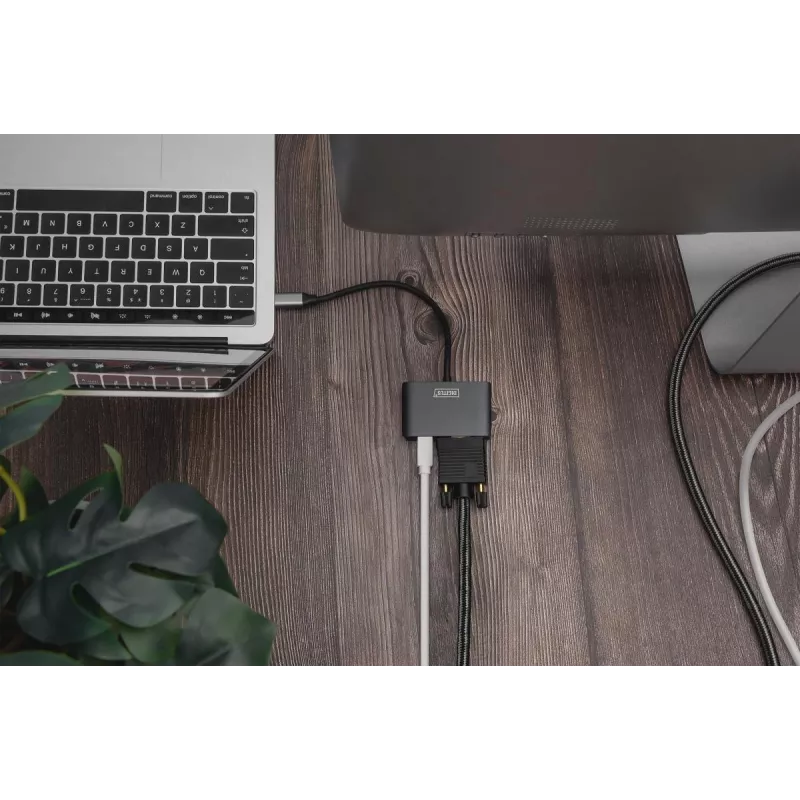 DIGITUS USB-C - mini DP + VGA adapter, 20 cm 4K/30Hz, hõbedane, alumiiniumkorpus