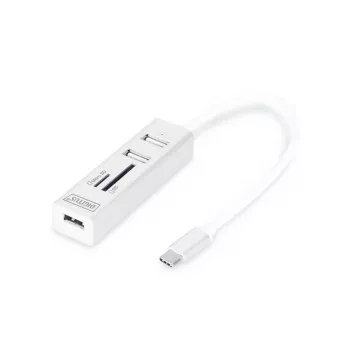 DIGITUS USB 2.0 Type C HUB kaardilugejaga 3x USB 2.0. 1x SD, 1x MicroSD port Alumiiniumkorpus