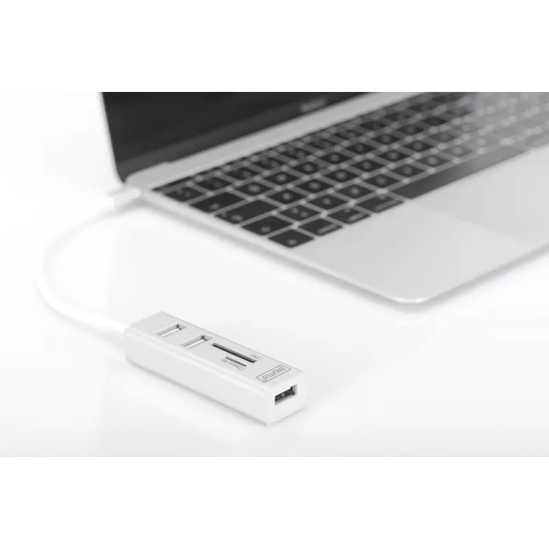 DIGITUS USB 2.0 Type C HUB kaardilugejaga 3x USB 2.0. 1x SD, 1x MicroSD port Alumiiniumkorpus