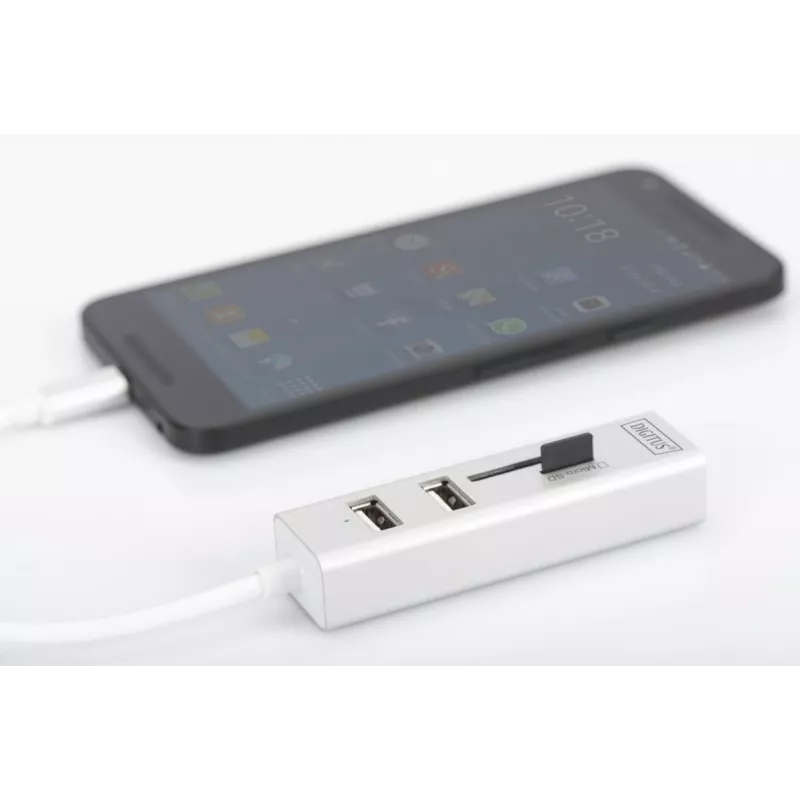 DIGITUS USB 2.0 Type C HUB kaardilugejaga 3x USB 2.0. 1x SD, 1x MicroSD port Alumiiniumkorpus