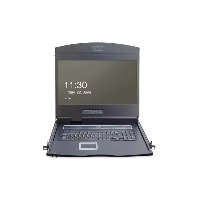 DIGITUS Moduleeritud 48,3 cm (19 tolli) TFT-konsool 8 pordiga KVM, RAL 9005 must - Qwertzu saksa