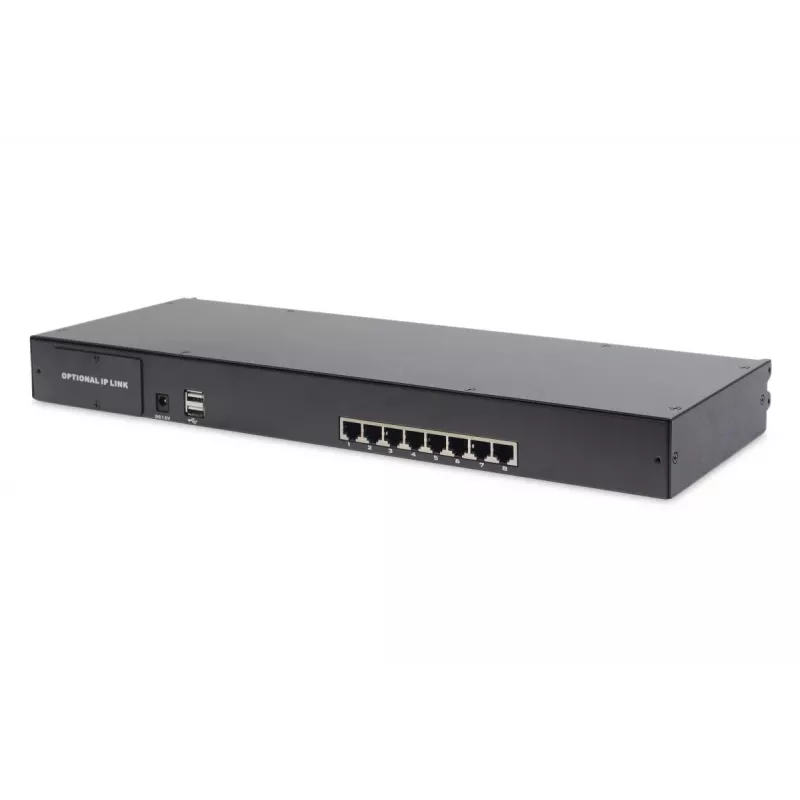 DIGITUS Modularized 48.3cm (19in) TFT console with 8 port Cat.5 KVM, RAL 9005 Must - Qwertzu German
