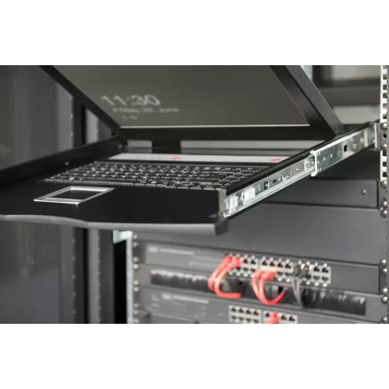 DIGITUS Modularized 48.3cm (19in) TFT console with 8 port Cat.5 KVM, RAL 9005 Must - Qwertzu German