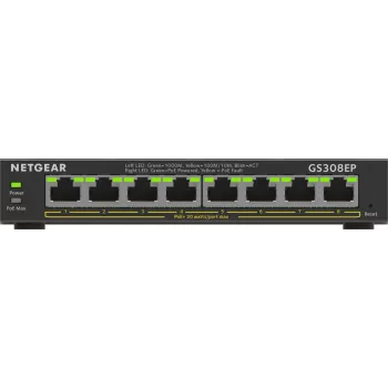NETGEAR 8-pordine Gigabit Ethernet PoE+ Plus lüliti (GS308EP) hallatav L2/L3 Gigabit Ethernet (10/100/1000) Power over Ethernet (PoE) must