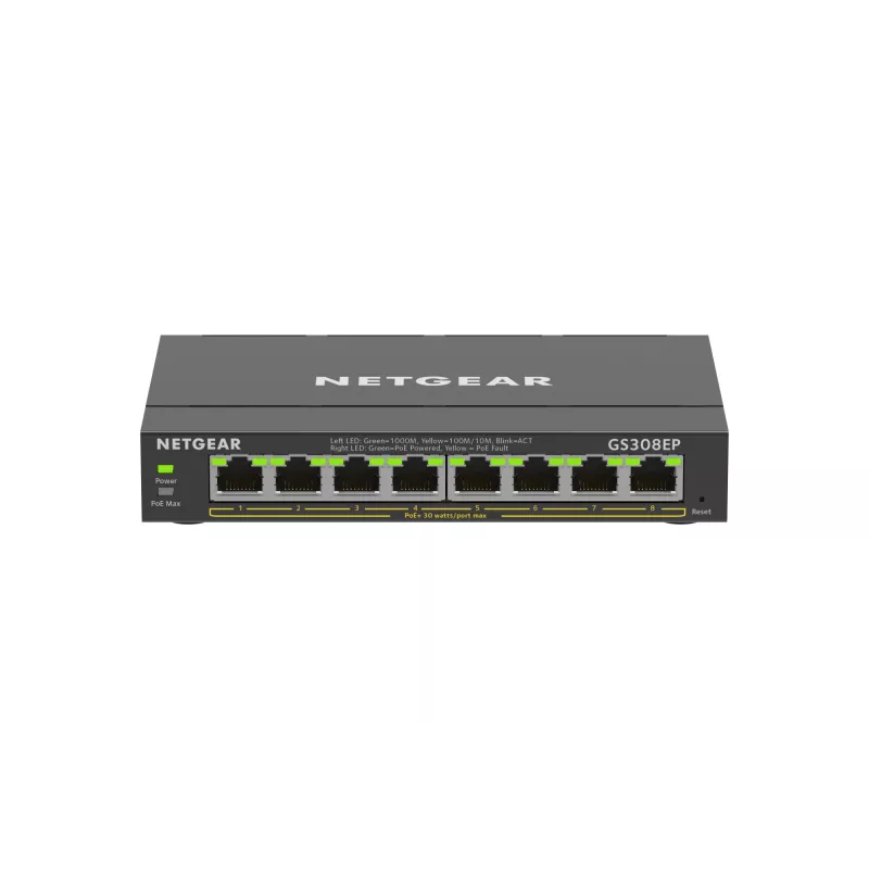 NETGEAR 8-pordine Gigabit Ethernet PoE+ Plus lüliti (GS308EP) hallatav L2/L3 Gigabit Ethernet (10/100/1000) Power over Ethernet (PoE) must
