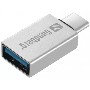 Sandberg USB-C USB 3.0 dongel, USB 3.2 Gen 1 (3.1 Gen 1) USB-C, USB 3.2 Gen 1 (3.1 Gen 1) Type-A, hõbedane, alumiinium, 5 g, 80 mm